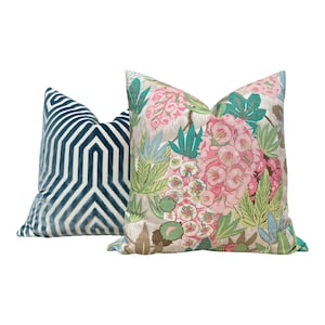 Schumacher Del Lungo Exotic Floral Pillow Pink Teal Green. Tropical Blush Pillow // Designer Pillows // Euro Sham Covers // Floral Pillow