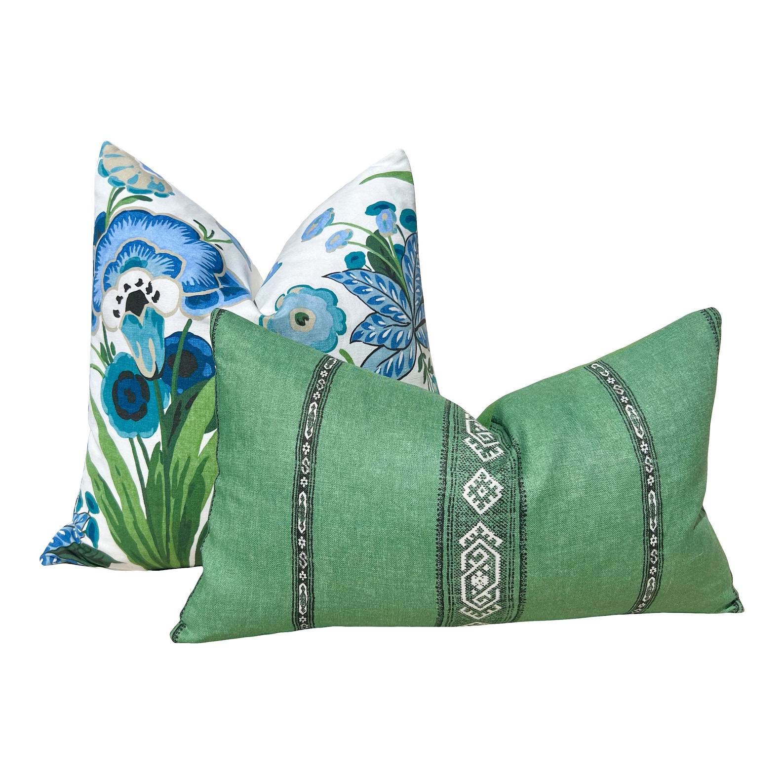 Floral Pasadena Pillow in Blue and Green. Decorative Accent - Etsy