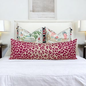 SALE!!!! Ready to Ship 12&quot;X36 Schumacher Iconic Leopard Pillow in Fuschia. High End Decorative Leopard Pillows, Accent Linen Pillow Cover