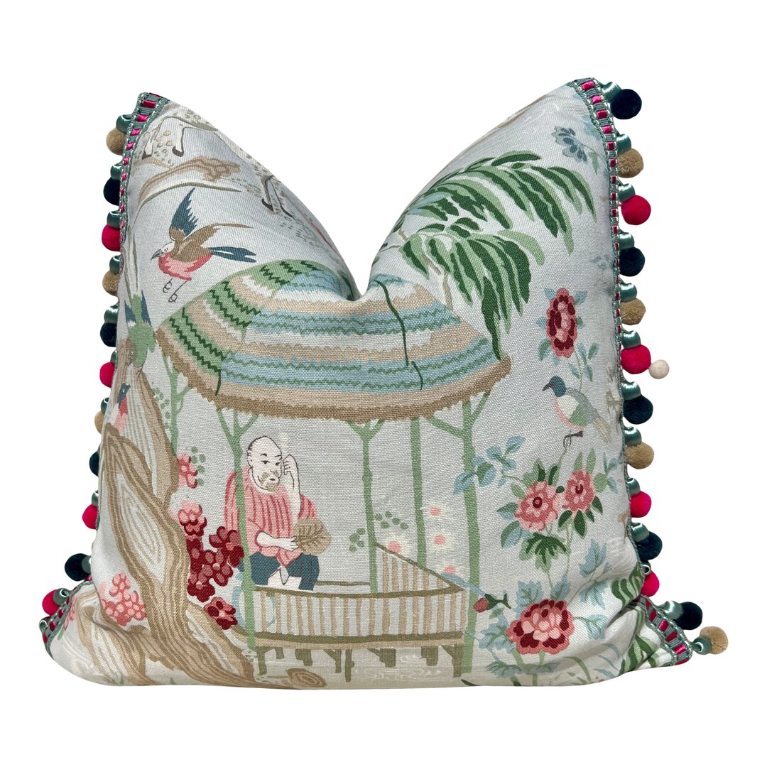 Schumacher Yangtze River Pillow in Aqua. Designer Fabric Pillow Cover ...