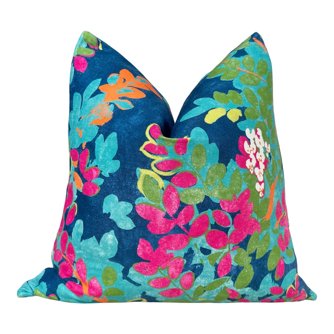Thibaut Central Park Pillow in Navy and Fuchsia. Designer Pillow Cover, Accent Lumbar Pillow