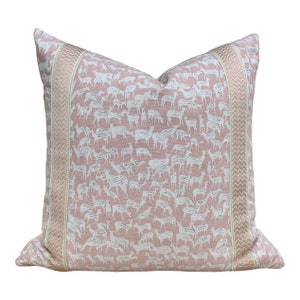 Schumacher Fauna Pillow in Blush. Decorative Pillow, accent throw cushion, designer pillow cover, lumbar accent pillow.