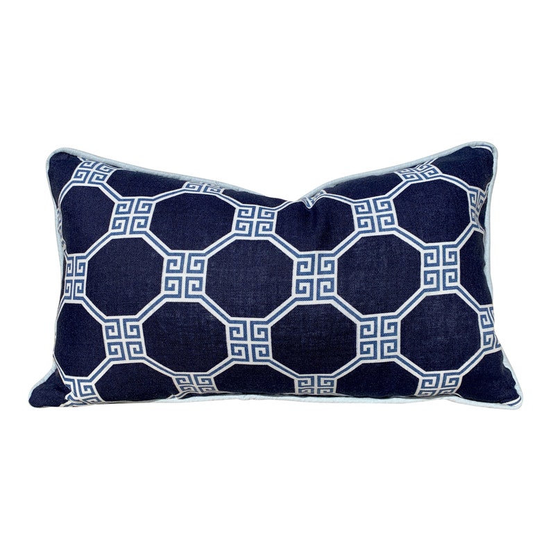 Decorative Pillow Cover. Accent Cushion Designer Pillow Cover Schumacher Octavia Pillow in Navy and Light Blue Lumbar Blue Pillow