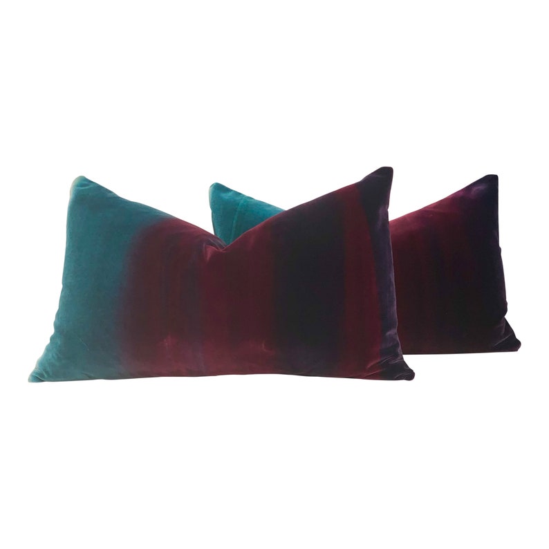 Ombre Velvet Pillow Lagoon, Burgundy and Loganberry. Amazilia Plush Velvet Pillows, high End Designer Pillows, Luxury Velvet Pillow Covers image 5