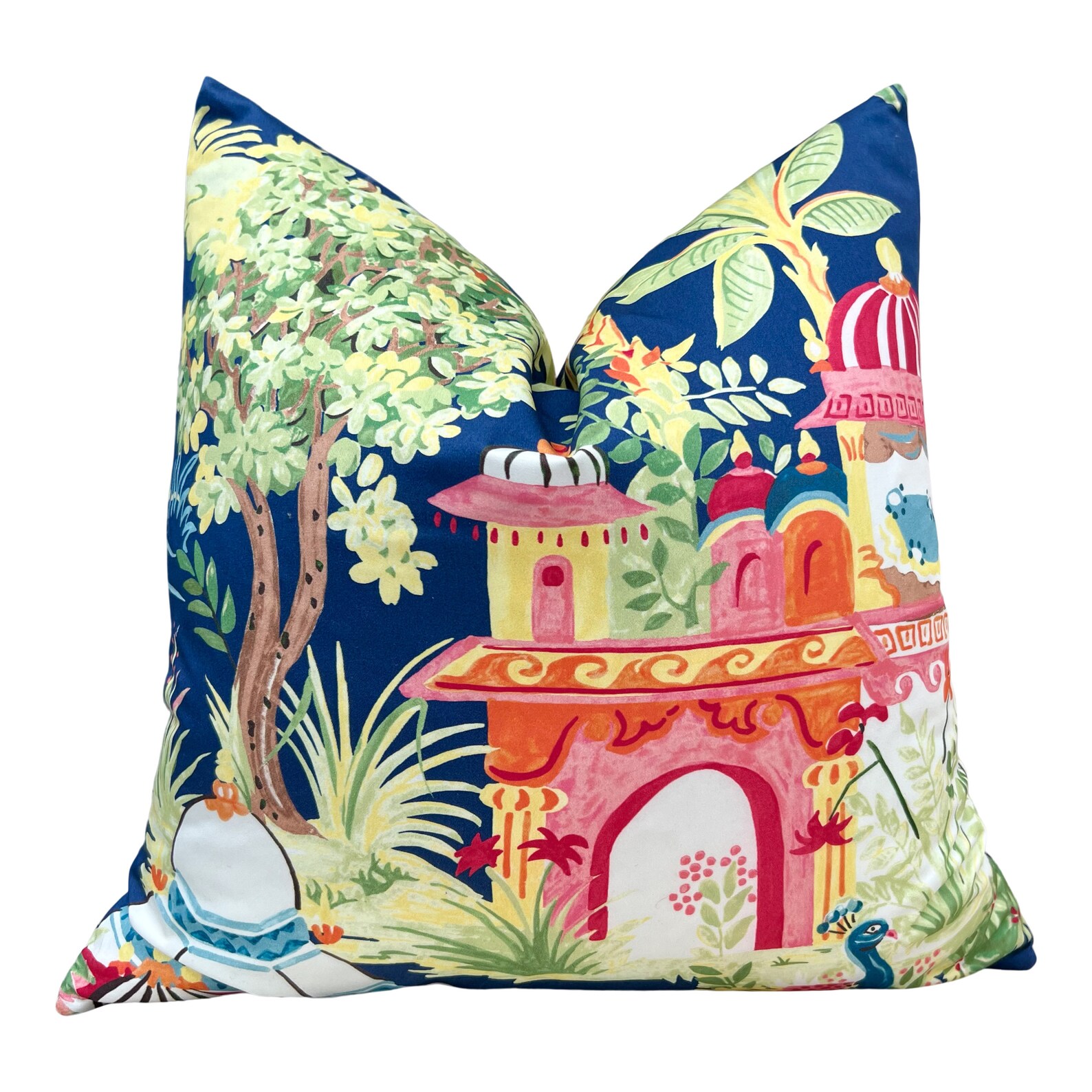Thibaut Mystic Garden Pillow in Navy and Fuchsia. Designer Etsy