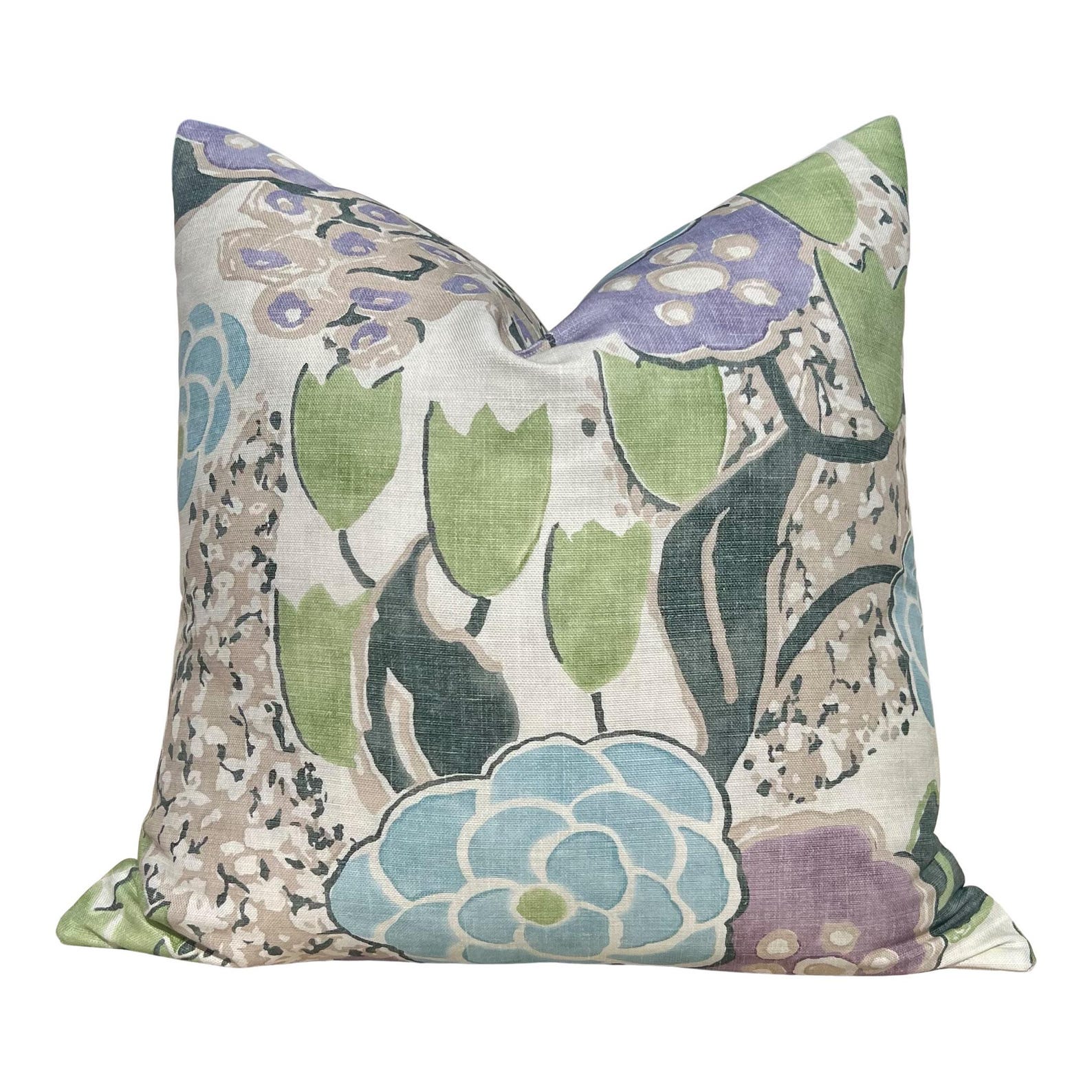 Thibaut Laura Pillow Cover in Lavender and Green – Linen Floral Decorative Throw Pillow, Bold Floral Cushion, Designer Home Décor Accent - 20"X20" inches, with pillow insert