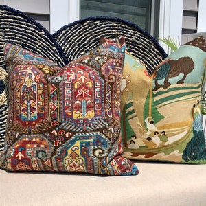 Schumacher Pearl River Linen Pillow in Jade. Designer Tan Aqua Pillow ...