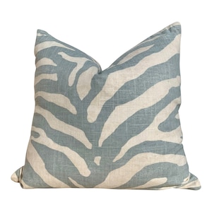 Animal Skin Pillow in Spa Blue. Zebra Lumbar Cushion Cover, Accent Pillow, Striped Lumbar pillow, Euro Sham 26x26