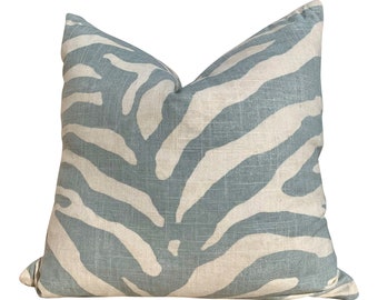 Sale!!! Set of 2 - 20"X20" and 1 12"X20" Ready To Ship Thiabut Serengeti Pillow Covers, Double Sided  -  Aqua Blue. Zebra Lumbar Pillow