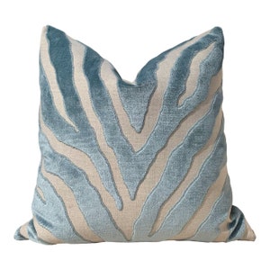 Etosha Velvet Pillow cover in Mineral. Designer Accent Velvet Pillows, Decorative Velvet Cushion Cover, Zebra Raised Velvet Pillow Spa