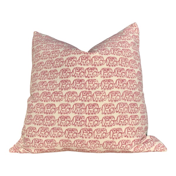 Schumacher Ellies Pillow in Rose. Lumbar Elephant Pillow // Animal Print Pillow // Euro Sham Pillow 26x26 // Pink Nursery Pillow