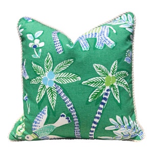 Thibaut Tropical Pillow in Green, Cotton Rope Trim.