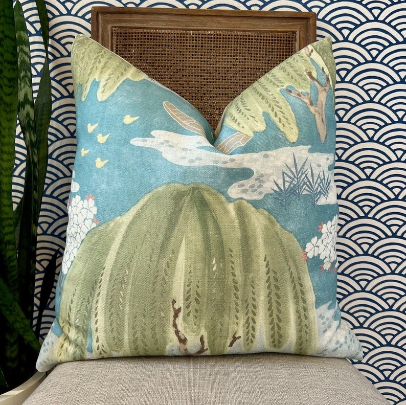 Thibaut Willow Tree Pillow in Turquoise. Designer Pillows Etsy