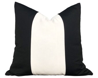 Sunbrella Black and White Striped Outdoor Pillow. Designer Pillows, Performance Pillows, Lumbar Outdoor pillow, Color block Outdoor Pillow