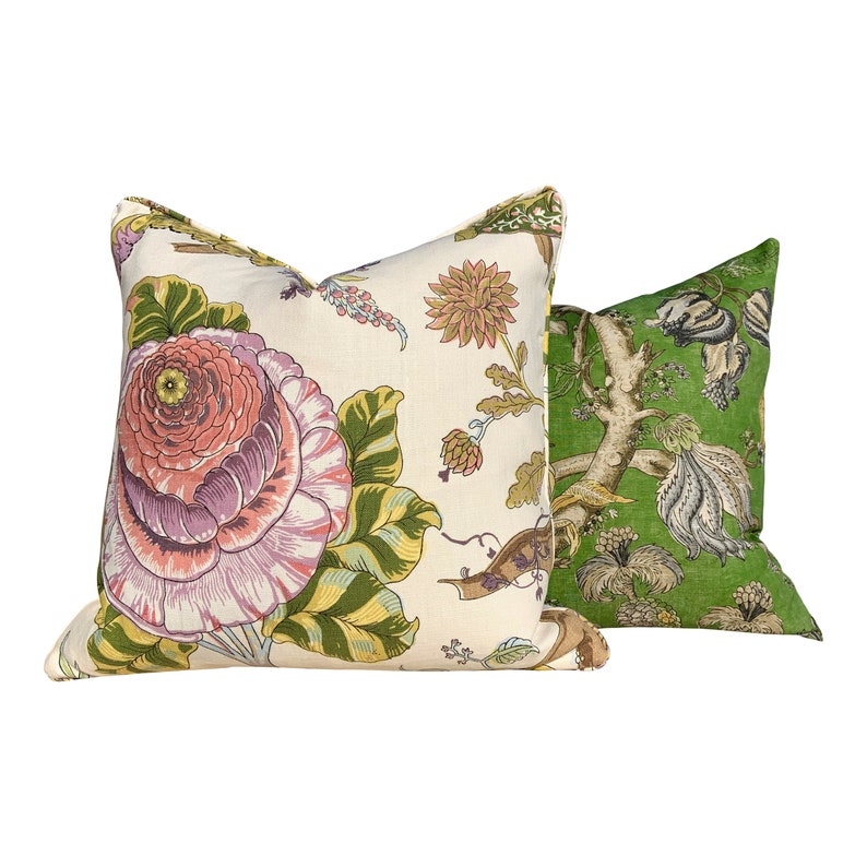 Thibaut Chatelain Pillow Cover in Green. Designer Decorative Pillow Cover Green French Country Floral Accent lumbar Cushion Case Euro Sham image 2