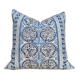 Thibaut Fair Isle Pillow in Blue and White. Decorative Striped Pillow Cover, Designer Blue Cushions, Geometric Indigo Blue Throw Pillows