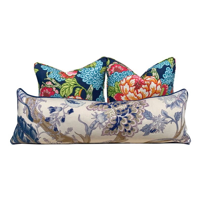 Thibaut Honshu Pillow in Navy Blue. Chinoiserie Floral Pillow. Etsy