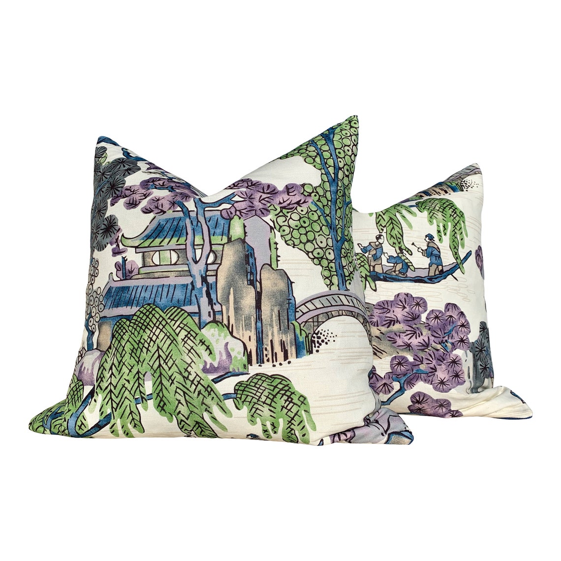 Thibaut asian Scenic Pillow Green Purple. Accent Etsy
