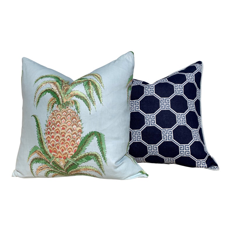 Decorative Pillow Cover. Accent Cushion Designer Pillow Cover Schumacher Octavia Pillow in Navy and Light Blue Lumbar Blue Pillow