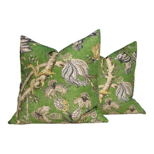 Thibaut Chatelain Pillow Cover in Green. Designer Decorative Pillow Cover  Green French Country Floral Accent lumbar Cushion Case Euro Sham