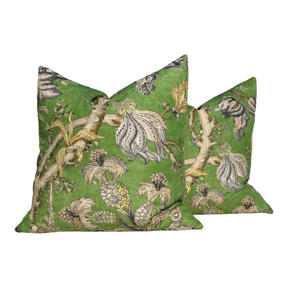 Thibaut Chatelain Pillow Cover in Green. Designer Decorative Pillow Cover  Green French Country Floral Accent lumbar Cushion Case Euro Sham