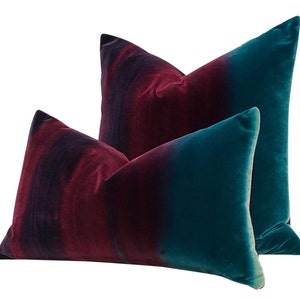 Ombre Velvet  Pillow Lagoon, Burgundy and Loganberry. Amazilia Plush Velvet Pillows, high End Designer Pillows, Luxury Velvet Pillow Covers