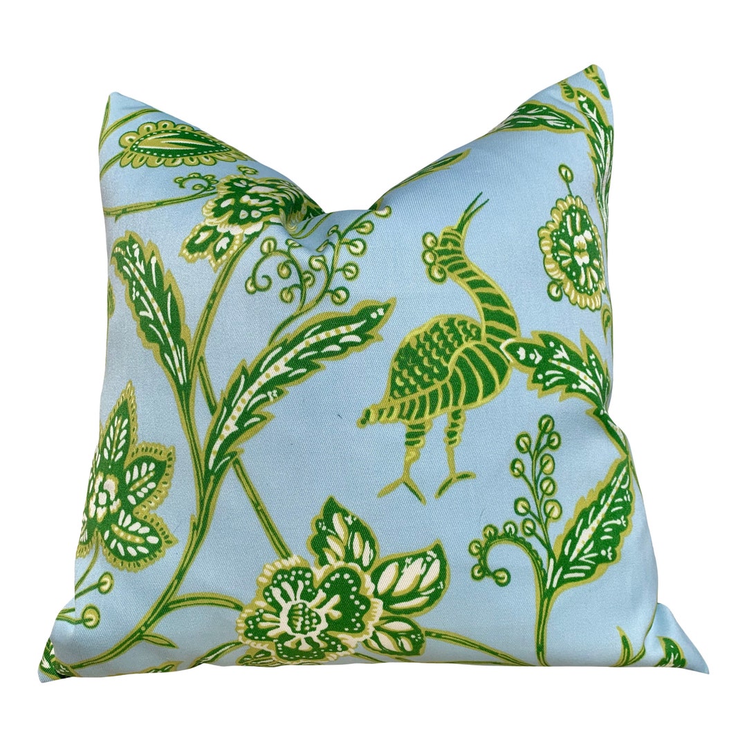 Thibaut Outdoor Goa Pillow in Aqua and Green. Decorative Outdoor Pillow