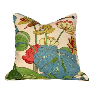 GP & J Baker Nympheus Linen Pillow in Green and Blue. Lumbar Floral Pillow, Designer Pillows, High End Pillows, Euro Sham Pillow Cover