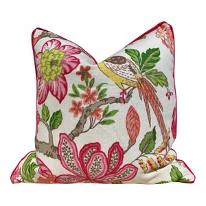 Schumacher Huntington Garden Pillow, Pink. Decorative lumbar Pillow Fuchsia. Designer Decorative Cushion Cover, Accent Floral Pillows