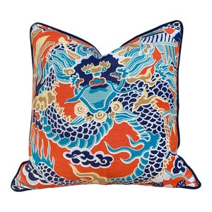 Thibaut Imperial Dragon Orange Pillow.  Chinoiserie Pillow // Long Lumbar Pillow // Pillow Cover 20x20