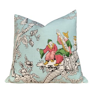 Schumacher Chinoiserie Moderne Pillow in Aqua Blue . High End Pillow, Designer Pillow Cover,