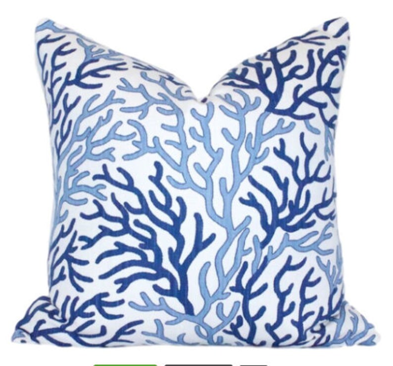 Coral Cotton Pillow Cover in Blue. Lumbar Coral Pillow Cover Etsy