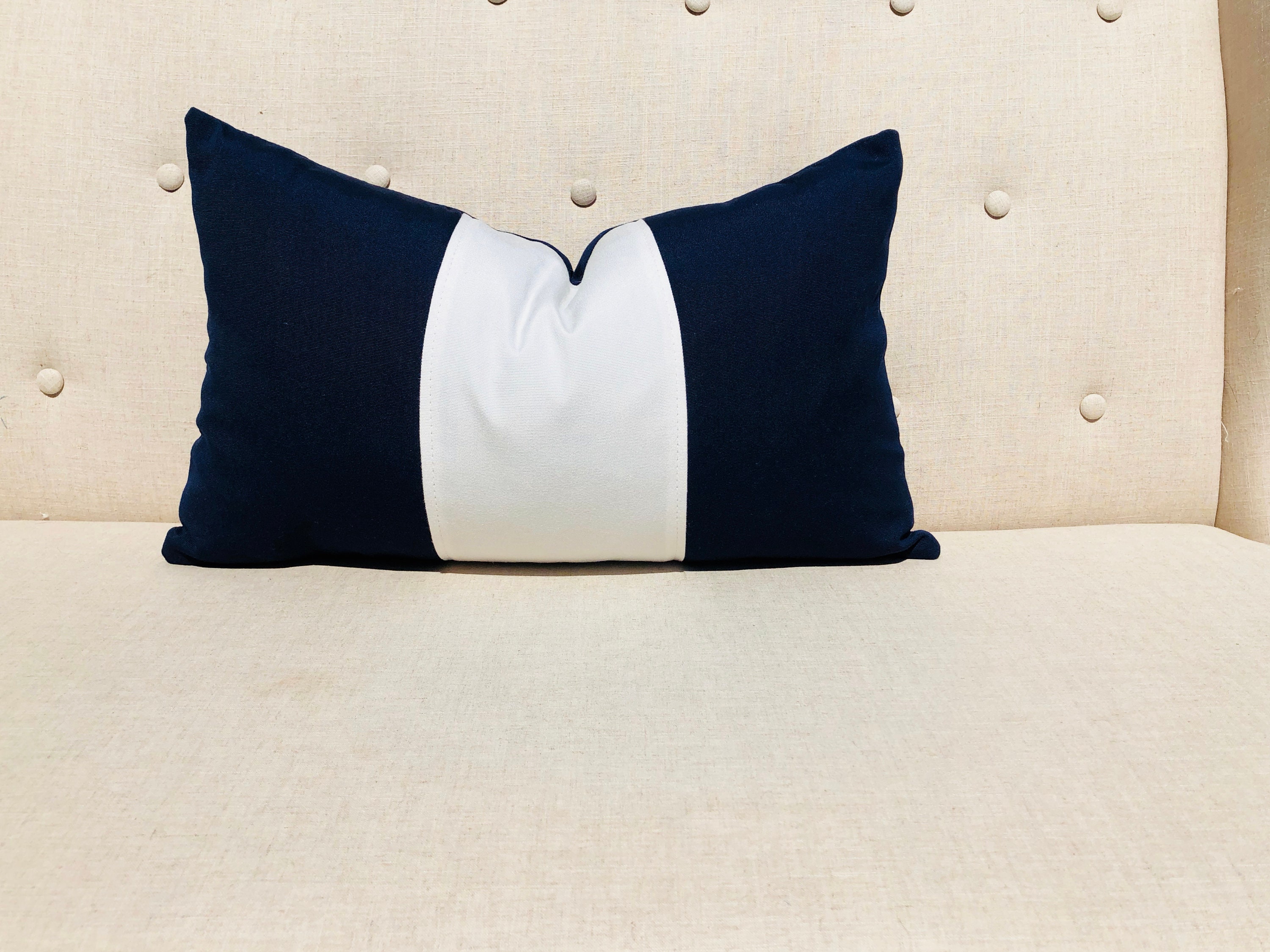 Sunbrella Outdoor Striped Lumbar Pillow Navy. Striped Navy and Etsy