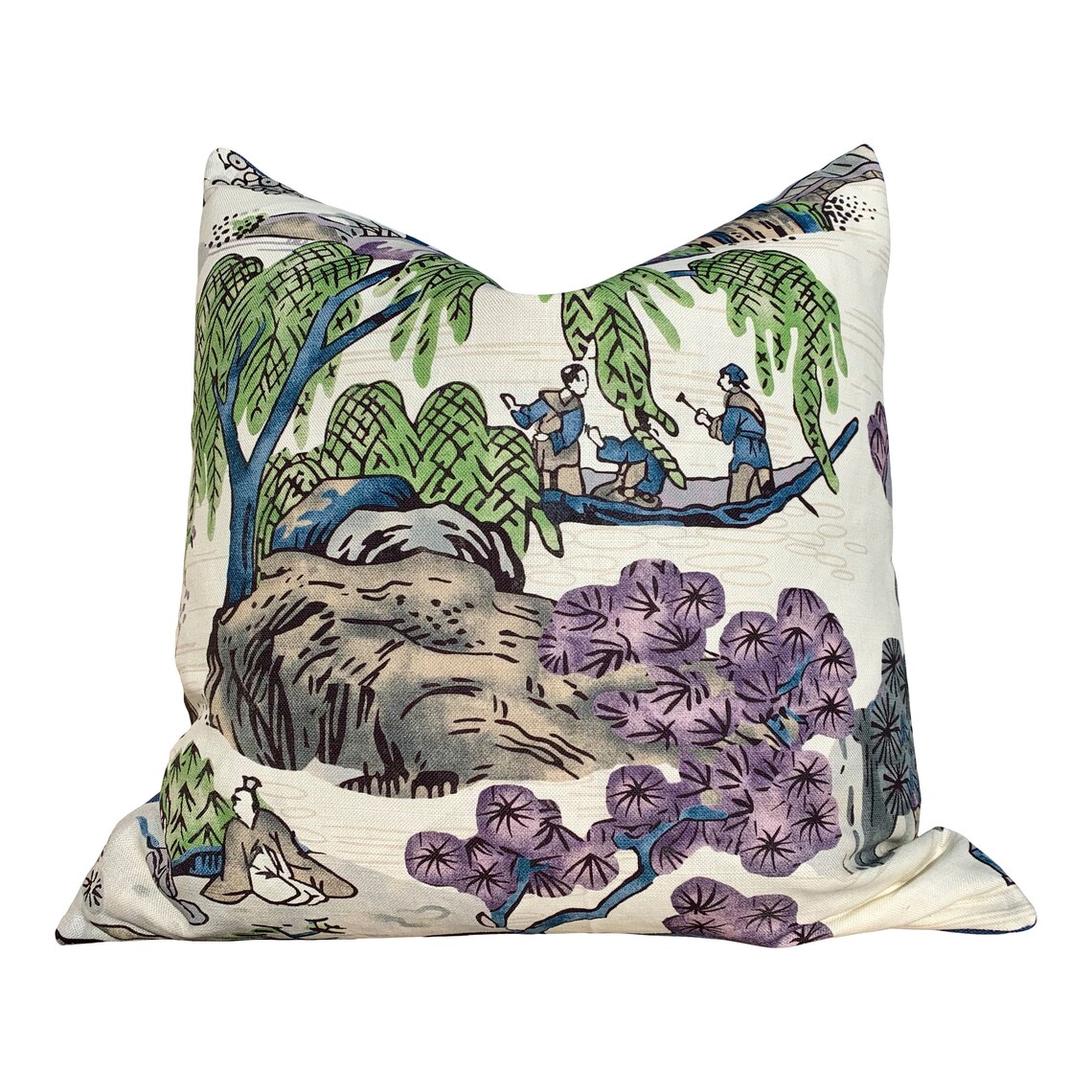 Thibaut asian Scenic Pillow Green Purple. Accent Etsy