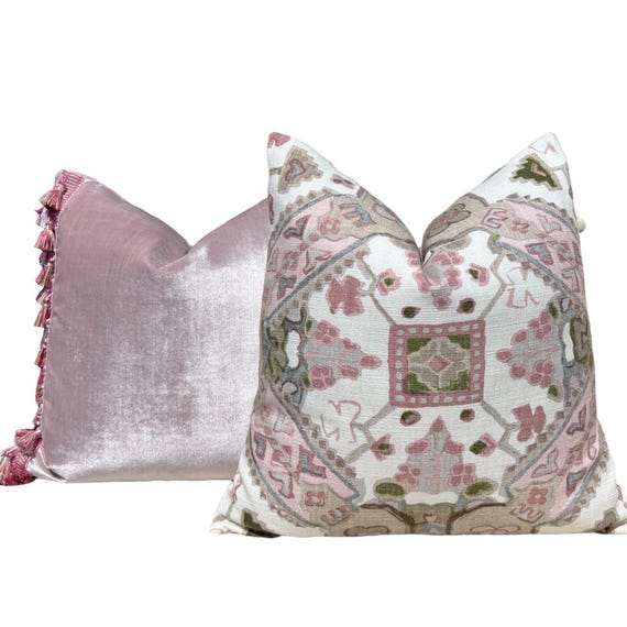 Thibaut Persian Carpet Pillow Blush. Lumbar Pink Pillow, Designer High End Pillows, Euro Sham 26x26, Medallion Pillows Blush, Long Lumbar