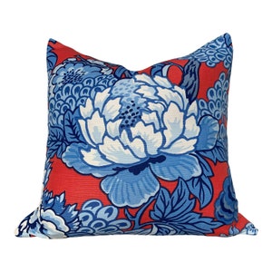 Thibaut Honshu Pillow in Blue and Red. Chinoiserie Floral Pillow, Accent Pillow cover, High End Cushion, Euro Sham, Designer Throw Pillow