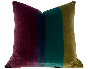 Amazilia Velvet Pillow in Gooseberry, Emerald, Loganberry. Lumbar Ombre Velvet Pillow, High End Plush Velvet Pillows, Designer Pillow Covers