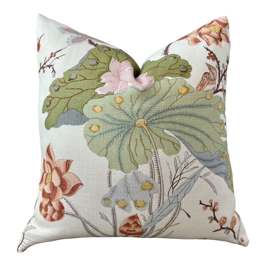 Lee Jofa Luzon Pillow in Apricot. Linen Pillows Aqua Green, Designer