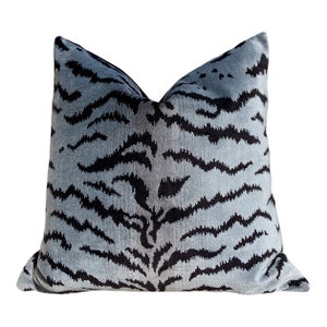 Scalamandre Tigre Velvet Pillow, Silver and Black. Lumbar Velvet Pillow, Tiger Stripes Designer Velvet Cushion, Silver Black Strped Pillow