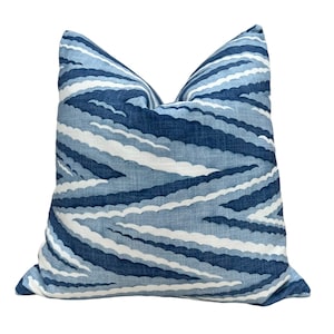 Thibaut Highland Peak in Blue. Designer Pillows, High End Pillows, Zig Zag Navy Blue and White Pillow Cover, Blue Stripes Pillow, Euro Sham
