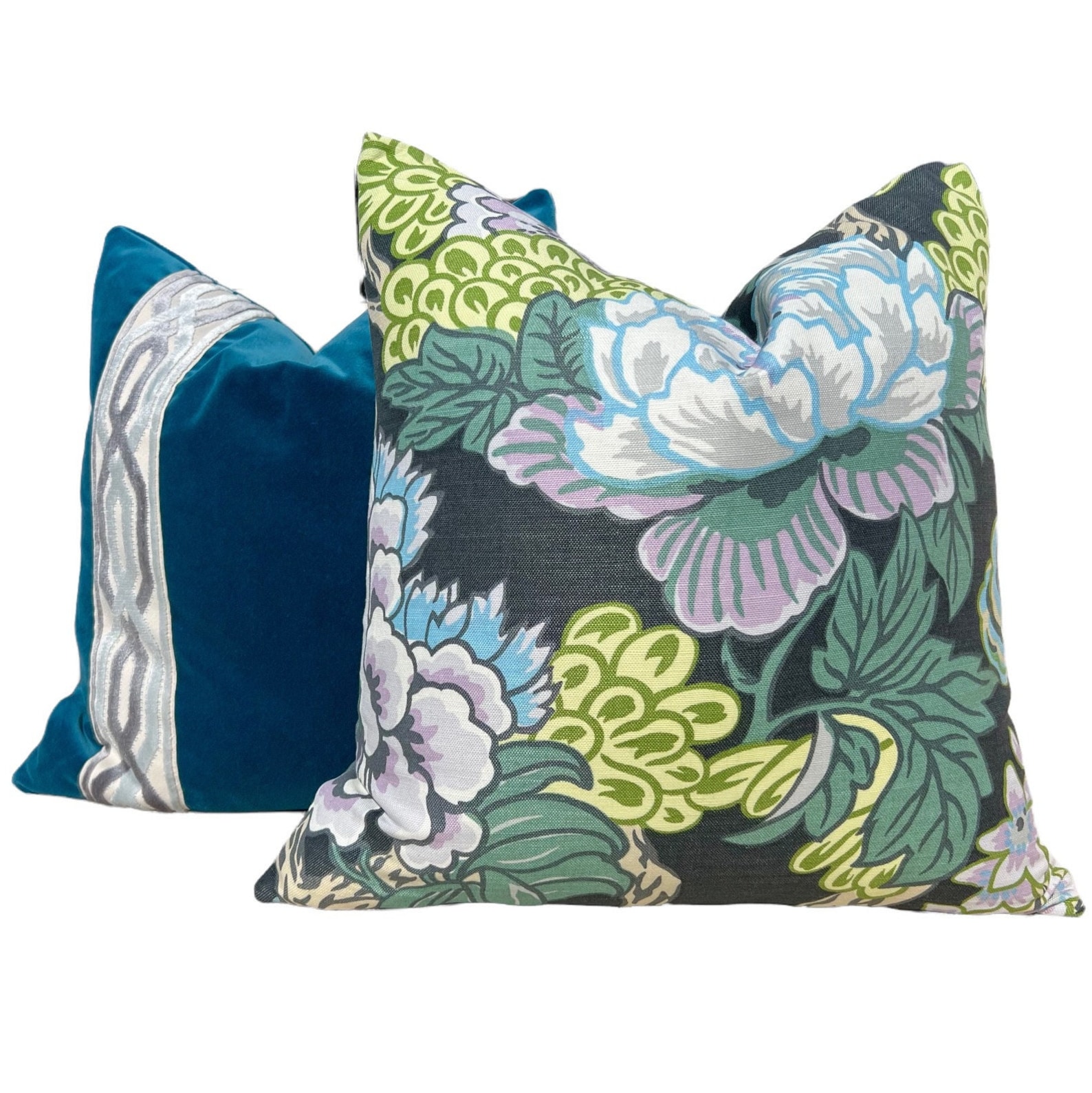 Thibaut Honshu Pillow in Gray and Lilac. Chinoiserie Floral Etsy