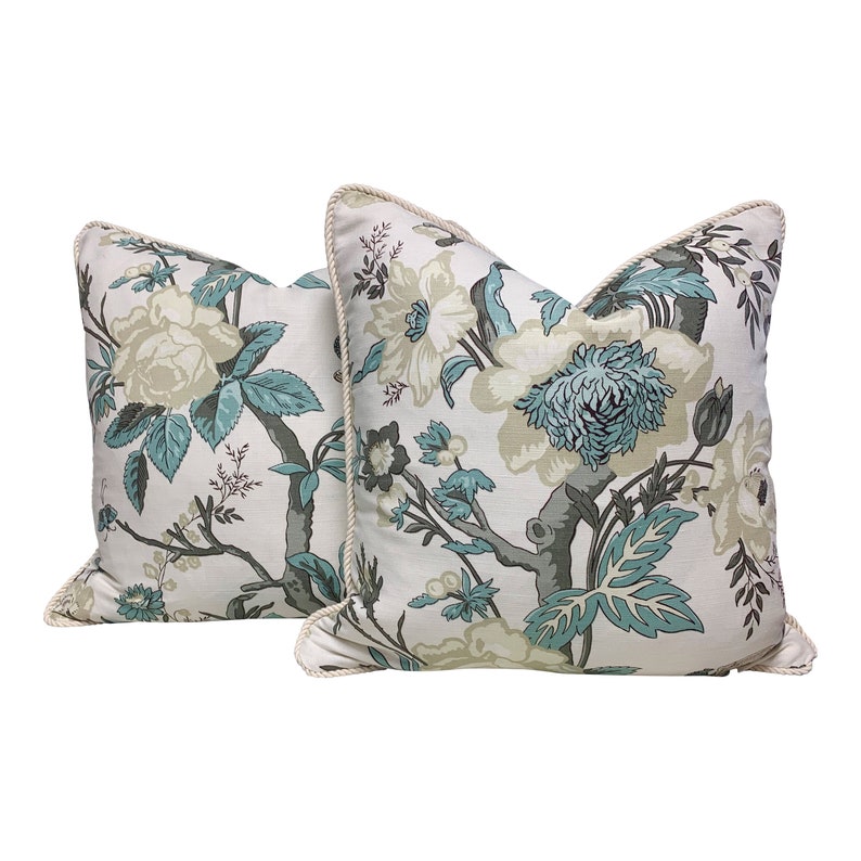 Thibaut Nemour Pillow in Aqua Cotton Twisted Cord Trim. Etsy