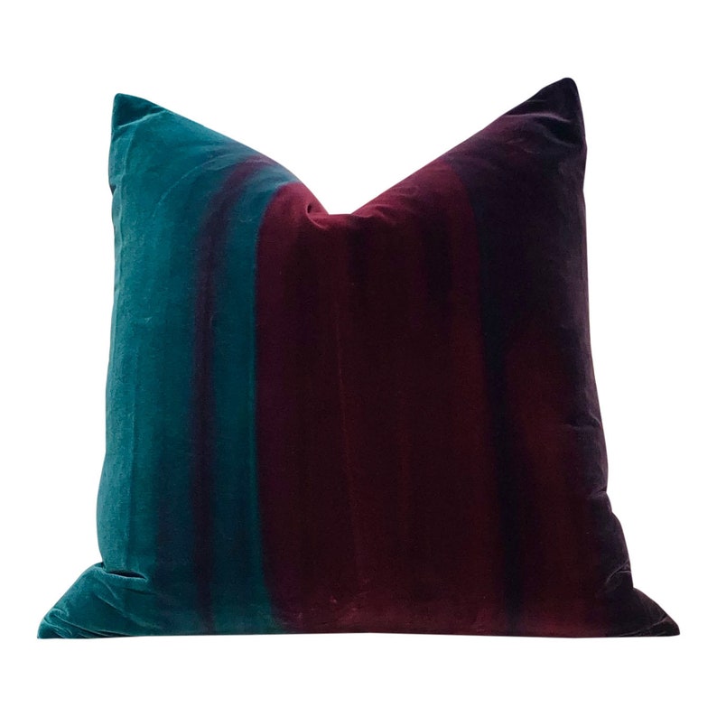Ombre Velvet Pillow Lagoon, Burgundy and Loganberry. Amazilia Plush Velvet Pillows, high End Designer Pillows, Luxury Velvet Pillow Covers image 2