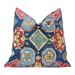 Oreiller de tapis persan Thiabut en rouge et bleu marine. Housse de coussin géométrique rouge et bleu, coussin carré pour canapé, taie d'oreiller euro, rembourrage lombaire