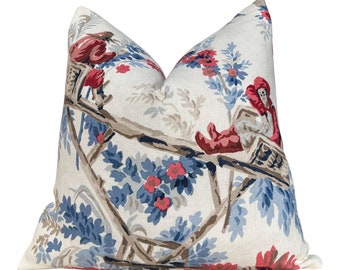 Schumacher "Plaisirs De La Chine" Linen Pillow Blue, Rouge. Designer Pillows, High End Decorative Cushion Covers, French Blue Red Pillows