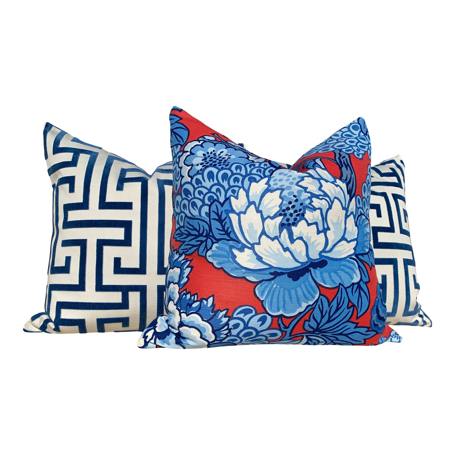 Thibaut Honshu Pillow in Blue and Red. Chinoiserie Floral Etsy