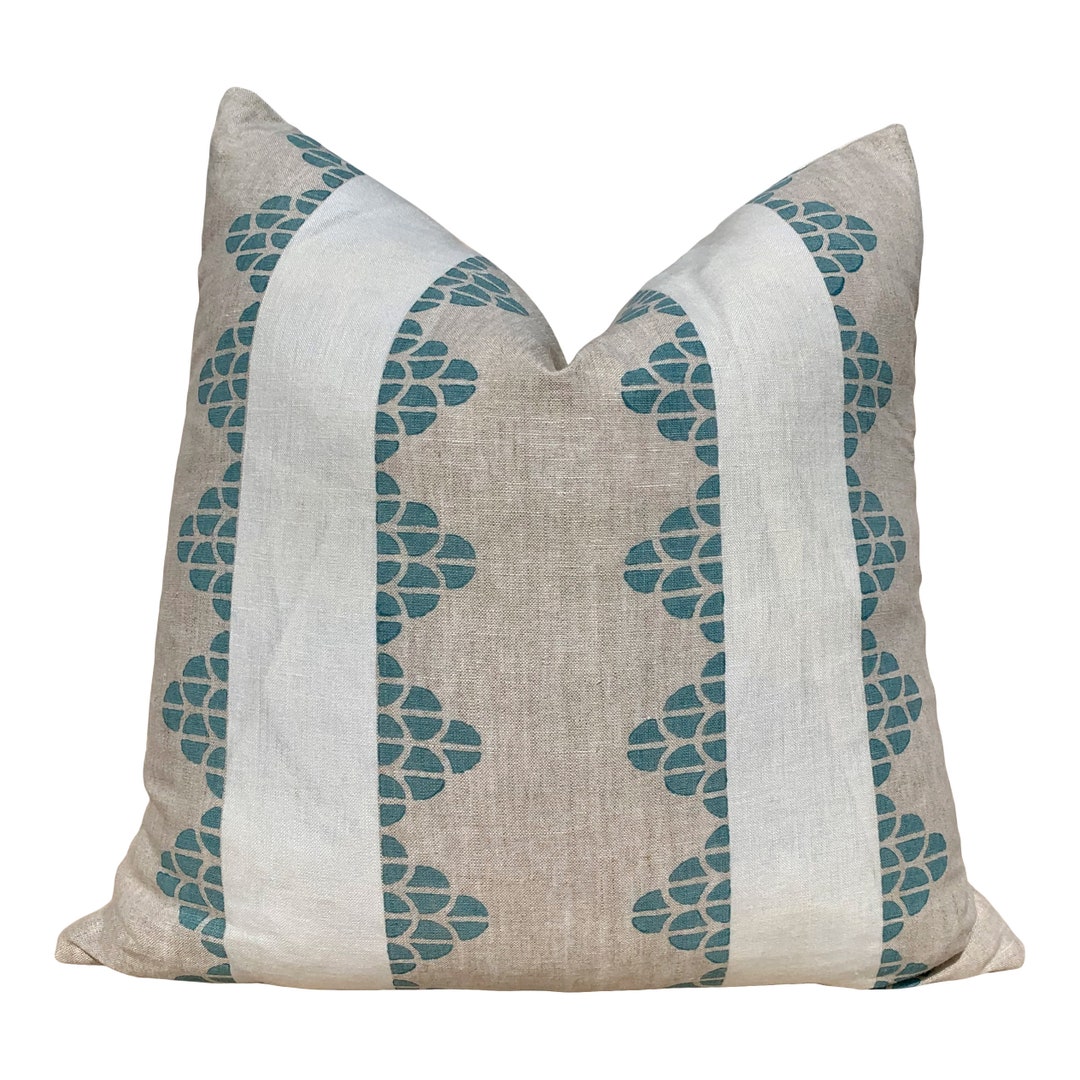 Thibaut Dhara Stripe Pillow in Aqua. Lumbar Striped Spa Pillow Cover