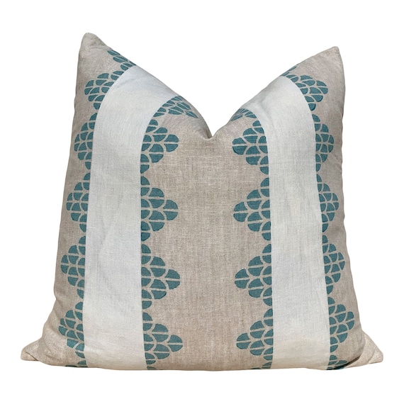 Thibaut Dhara Stripe Pillow in Aqua. Lumbar Striped Spa Pillow Cover, Sea Foam Toss Throw, Euro Sham 18x18 20x20 22x22 24x24 for Sofa Couch