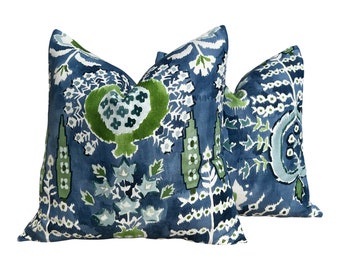 Thibaut Mendoza Suzani Pillow in Blue and Green. Decorative High End Pillow Covers, Euro Sham Cover, Accent Lumbar Pillows, Medallion Pillow