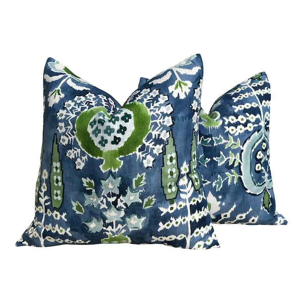 Thibaut Mendoza Suzani Pillow in Blue and Green. Decorative High End Pillow Covers, Euro Sham Cover, Accent Lumbar Pillows, Medallion Pillow